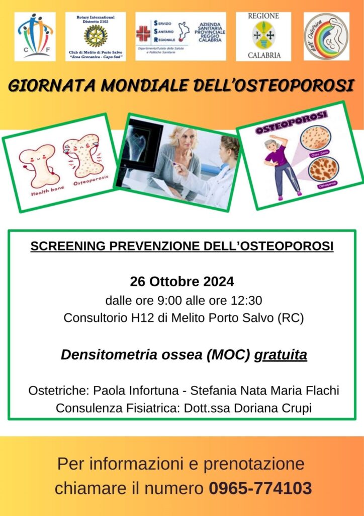 Melito Porto Salvo screening gratuito per la prevenzione dell’osteoporosi in occasione della Giornata Mondiale dell’Osteoporosi.